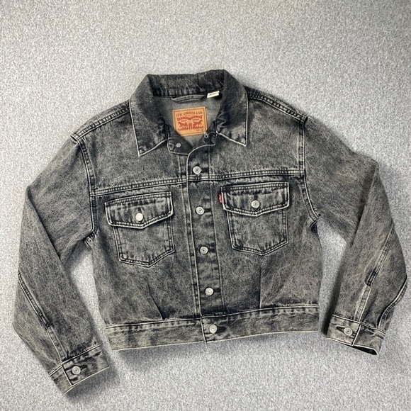 Levi’s cropped denim trucker jacket faded black size 2 edgy streetwear - Picture 2 of 10